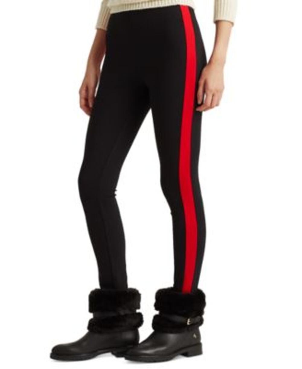 Lauren Ralph Lauren Women's Black & Red Side Stripe Ponte Leggings, Size Small